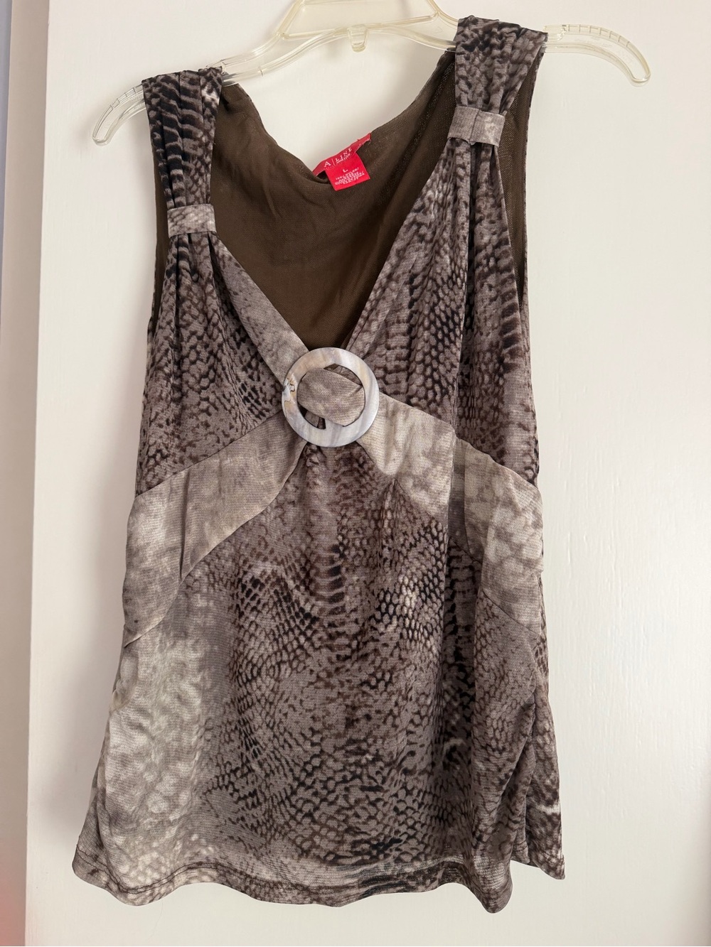 Y2K Brown & Gray Snake-Print Tank with Ring Detail